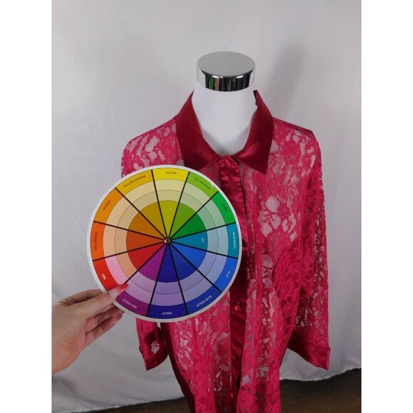 Victoria's Secret Sleep Shirt Womens Medium Large Red Lace Satin Button Front - Picture 9 of 12